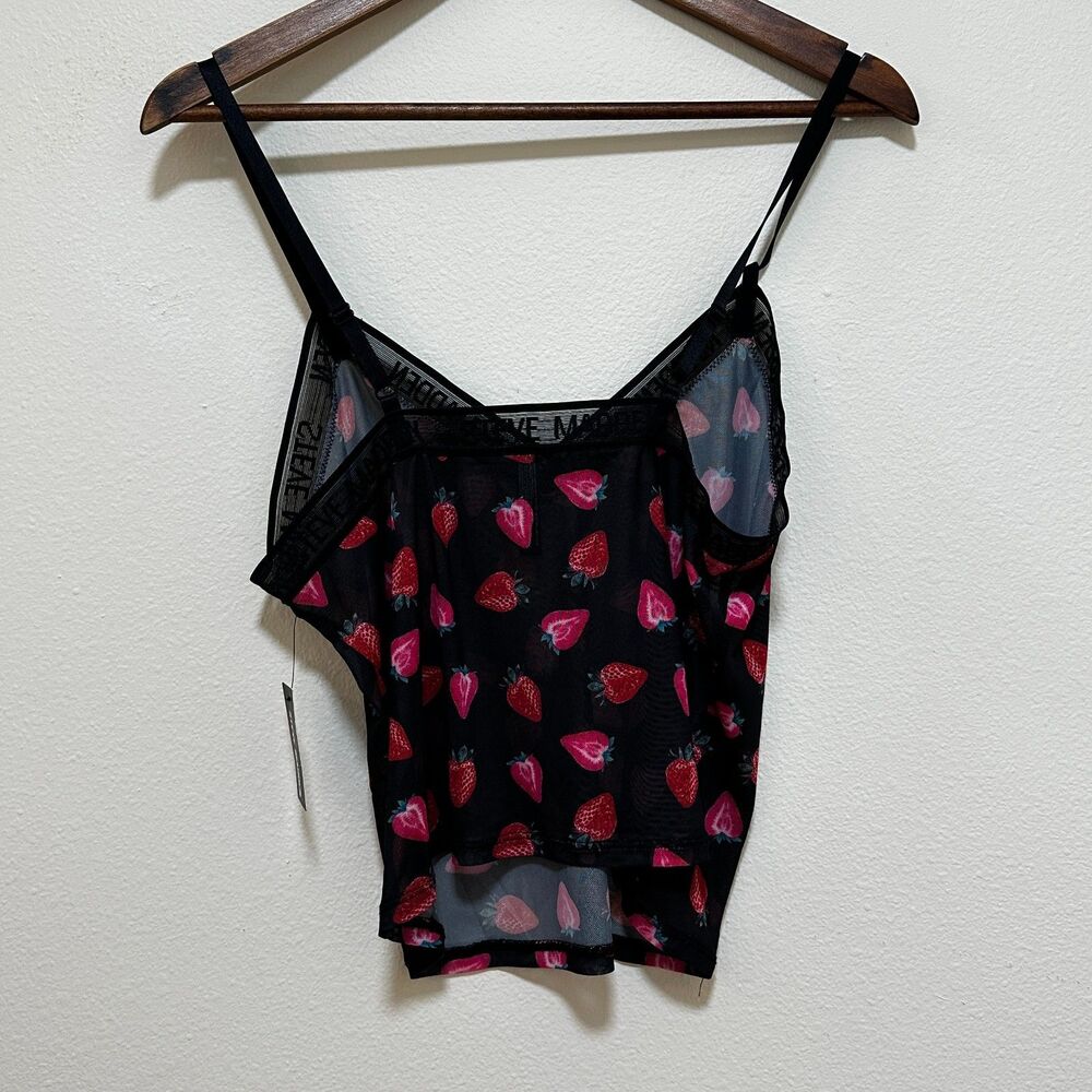NWT Steve Madden Cami Pajama Top M Black‎ Lace Mesh Red Strawberry Sleeveless - Picture 4 of 9